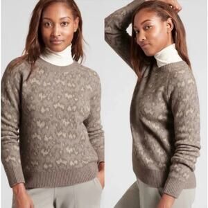 Athleta Hawthorn Textured Crew Sweater Sahara Grey 2X Merino Wool Animal Print